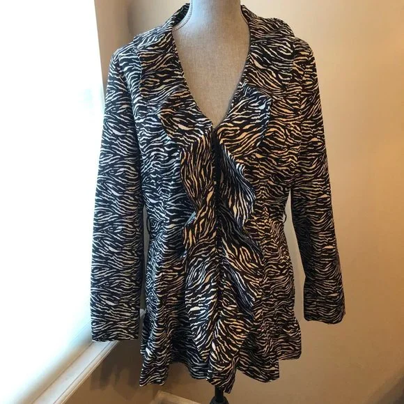 Sandro Animal Print Ruffle Front Jacket - Picture 1 of 7